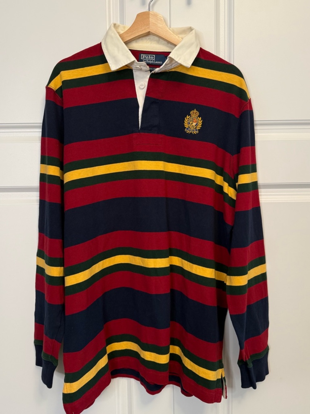 ♥️ 💛 Polo Ralph Lauren Rugby Shirt Mens L Classic Fit Crest Striped Rare